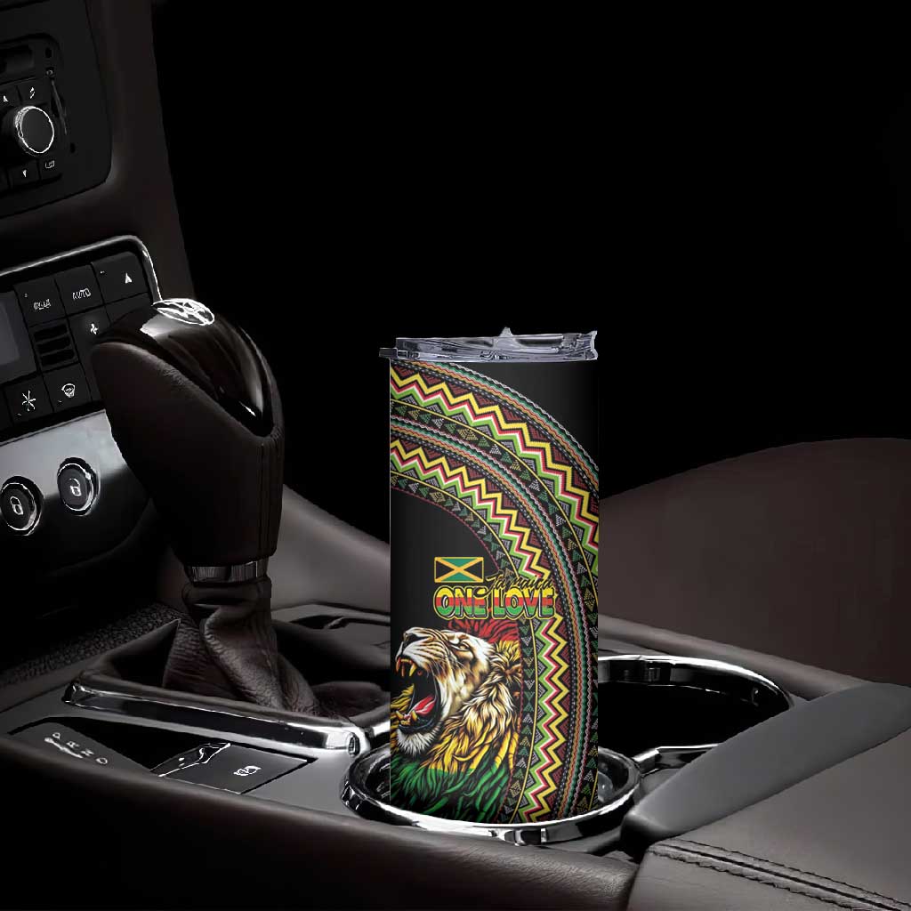 Jamaican Reggae-One Love Skinny Tumbler Tribal African Pattern and Roaring Lion - African Pride