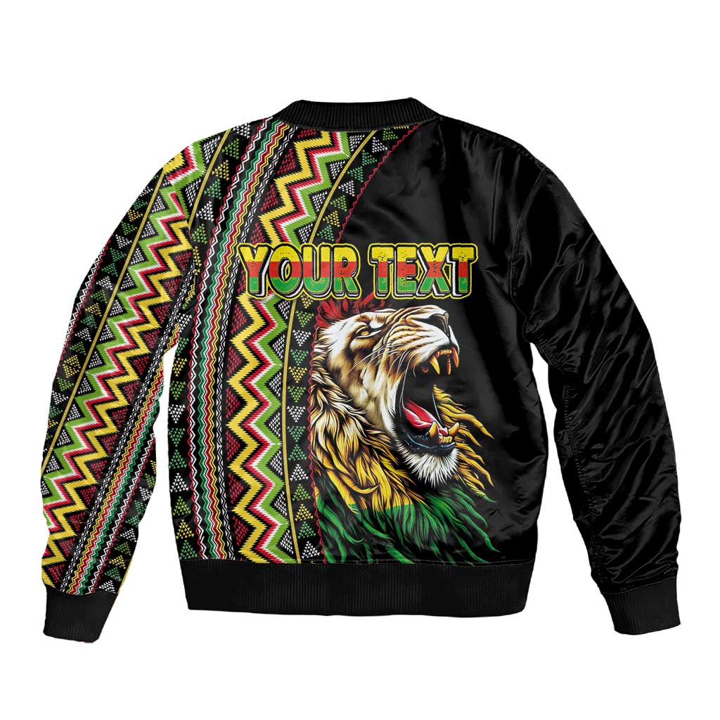 Personalized Jamaican Reggae-One Love Sleeve Zip Bomber Jacket Tribal African Pattern and Roaring Lion - African Pride