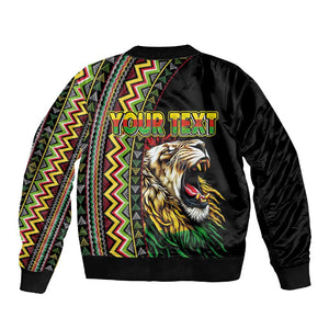 Personalized Jamaican Reggae-One Love Sleeve Zip Bomber Jacket Tribal African Pattern and Roaring Lion - African Pride