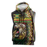 Personalized Jamaican Reggae-One Love Sleeveless Hoodie Tribal African Pattern and Roaring Lion - African Pride