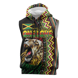 Personalized Jamaican Reggae-One Love Sleeveless Hoodie Tribal African Pattern and Roaring Lion - African Pride