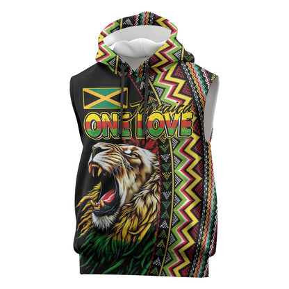 Personalized Jamaican Reggae-One Love Sleeveless Hoodie Tribal African Pattern and Roaring Lion - African Pride
