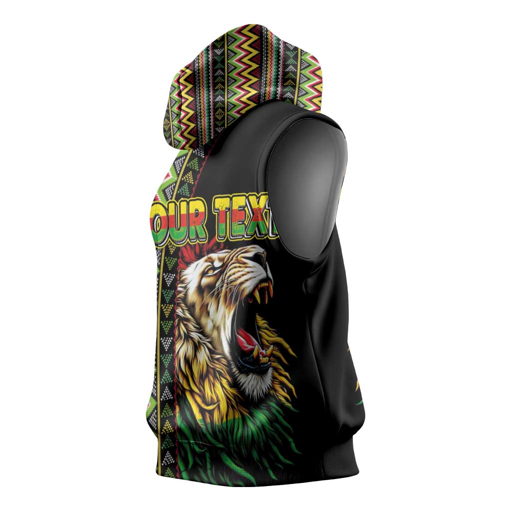 Personalized Jamaican Reggae-One Love Sleeveless Hoodie Tribal African Pattern and Roaring Lion - African Pride