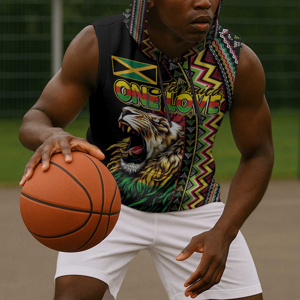 Personalized Jamaican Reggae-One Love Sleeveless Hoodie Tribal African Pattern and Roaring Lion - African Pride