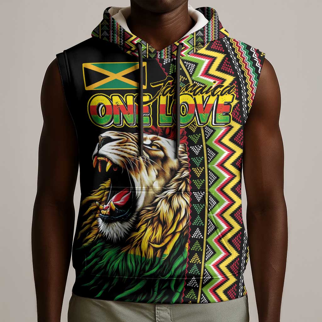 Personalized Jamaican Reggae-One Love Sleeveless Hoodie Tribal African Pattern and Roaring Lion - African Pride