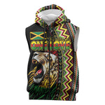 Personalized Jamaican Reggae-One Love Sleeveless Zip Hoodie Tribal African Pattern and Roaring Lion - African Pride