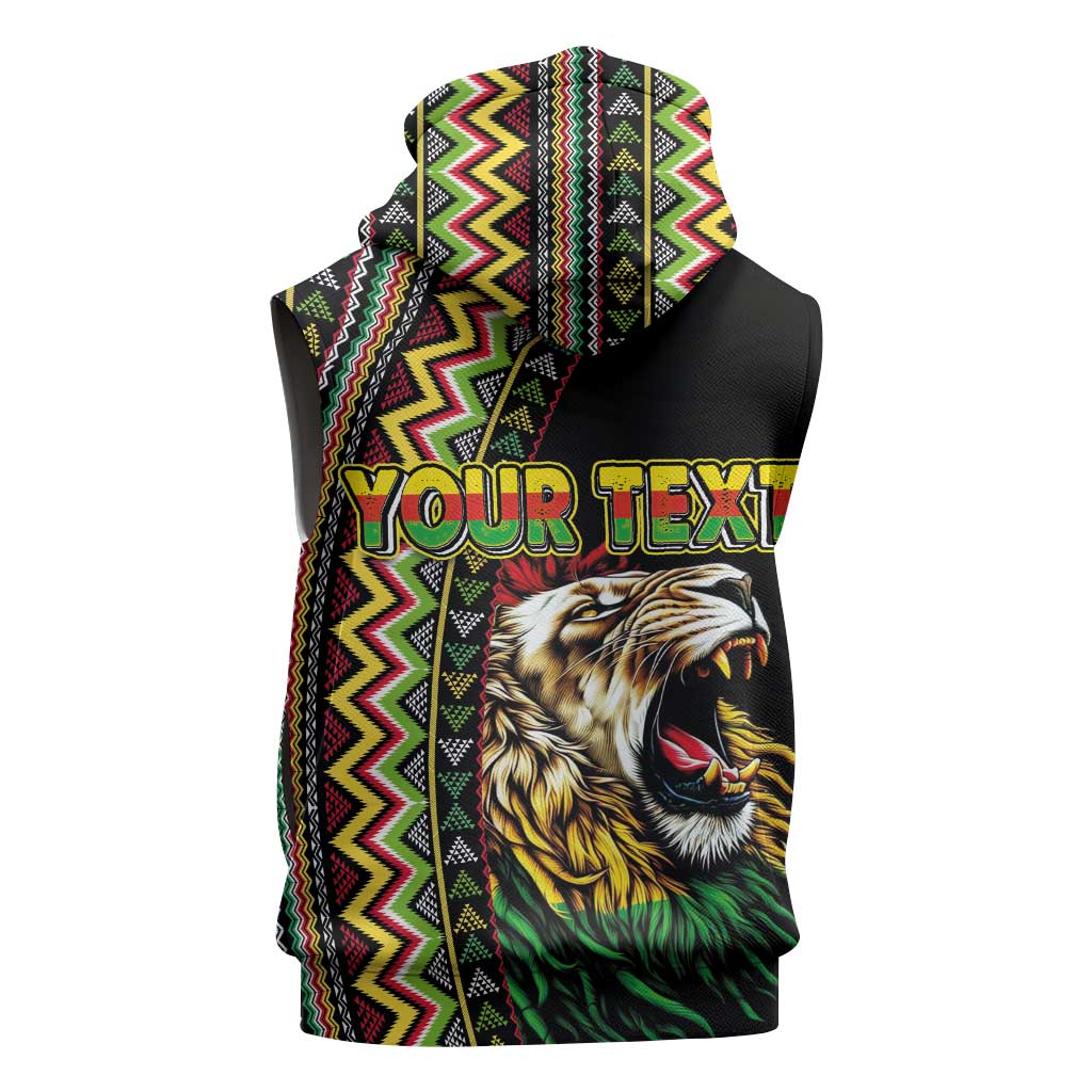 Personalized Jamaican Reggae-One Love Sleeveless Zip Hoodie Tribal African Pattern and Roaring Lion - African Pride