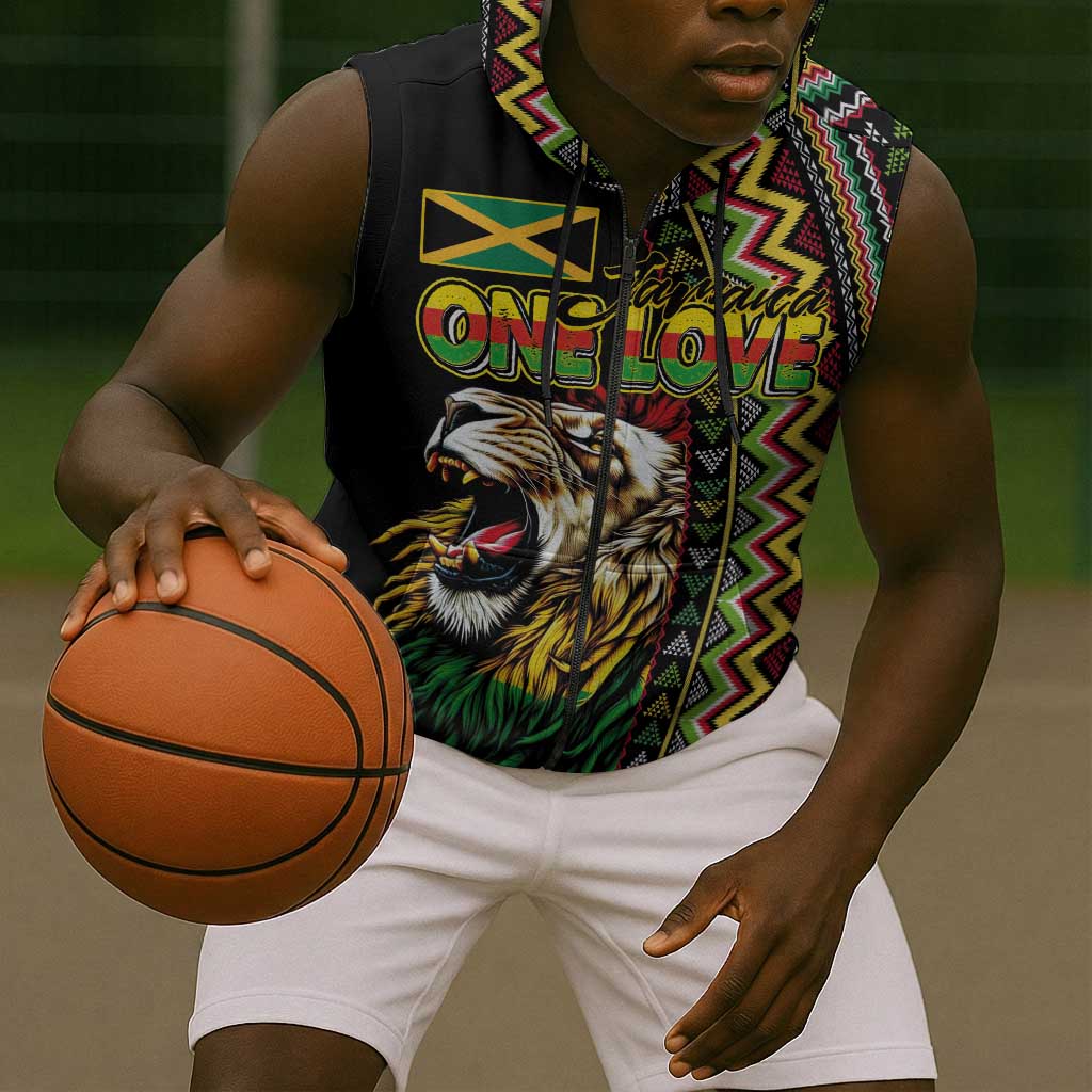 Personalized Jamaican Reggae-One Love Sleeveless Zip Hoodie Tribal African Pattern and Roaring Lion - African Pride