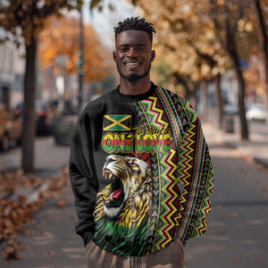 Personalized Jamaican Reggae-One Love Sweatshirt Tribal African Pattern and Roaring Lion - African Pride