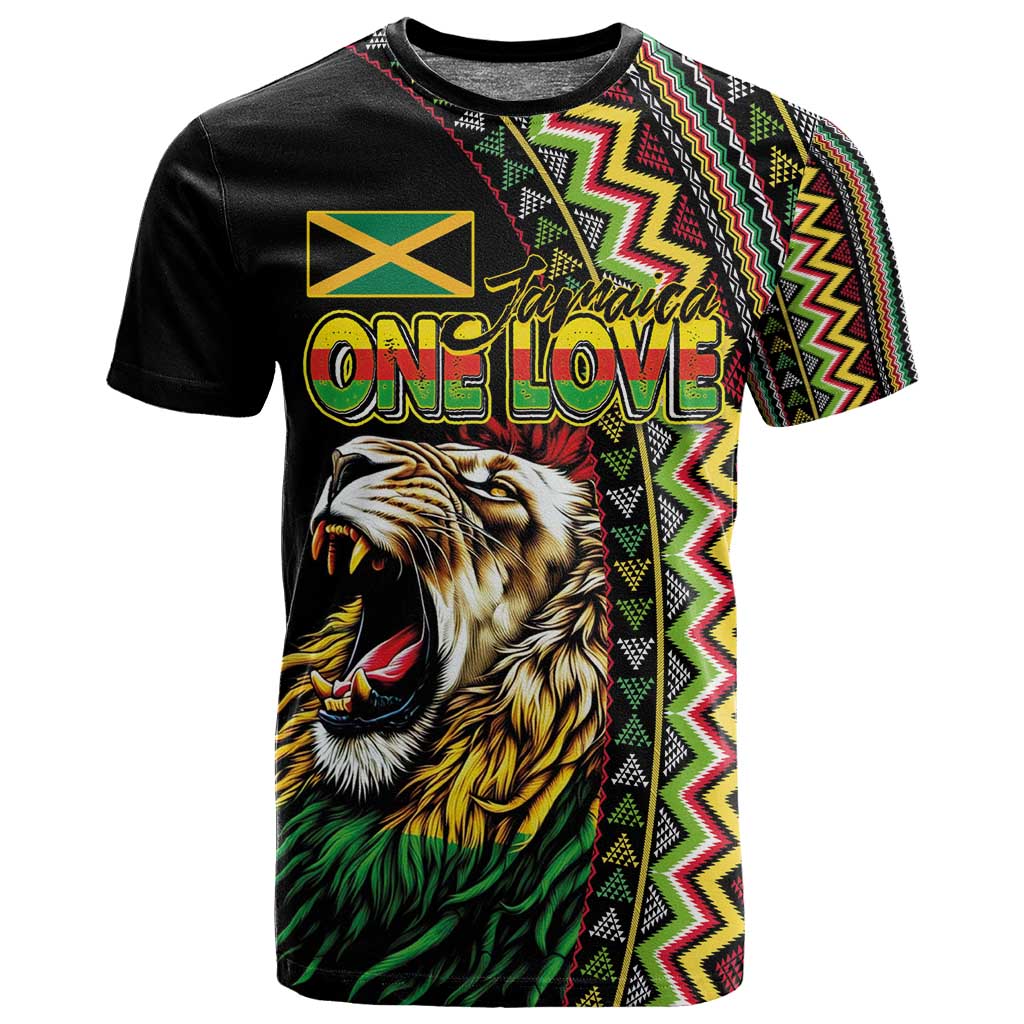 Personalized Jamaican Reggae-One Love T shirt Tribal African Pattern and Roaring Lion - African Pride