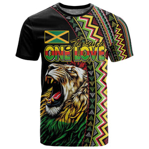 Personalized Jamaican Reggae-One Love T shirt Tribal African Pattern and Roaring Lion - African Pride