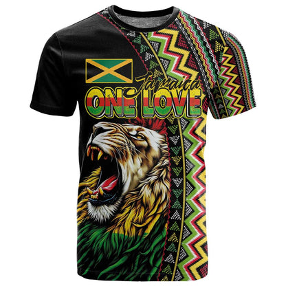 Personalized Jamaican Reggae-One Love T shirt Tribal African Pattern and Roaring Lion - African Pride