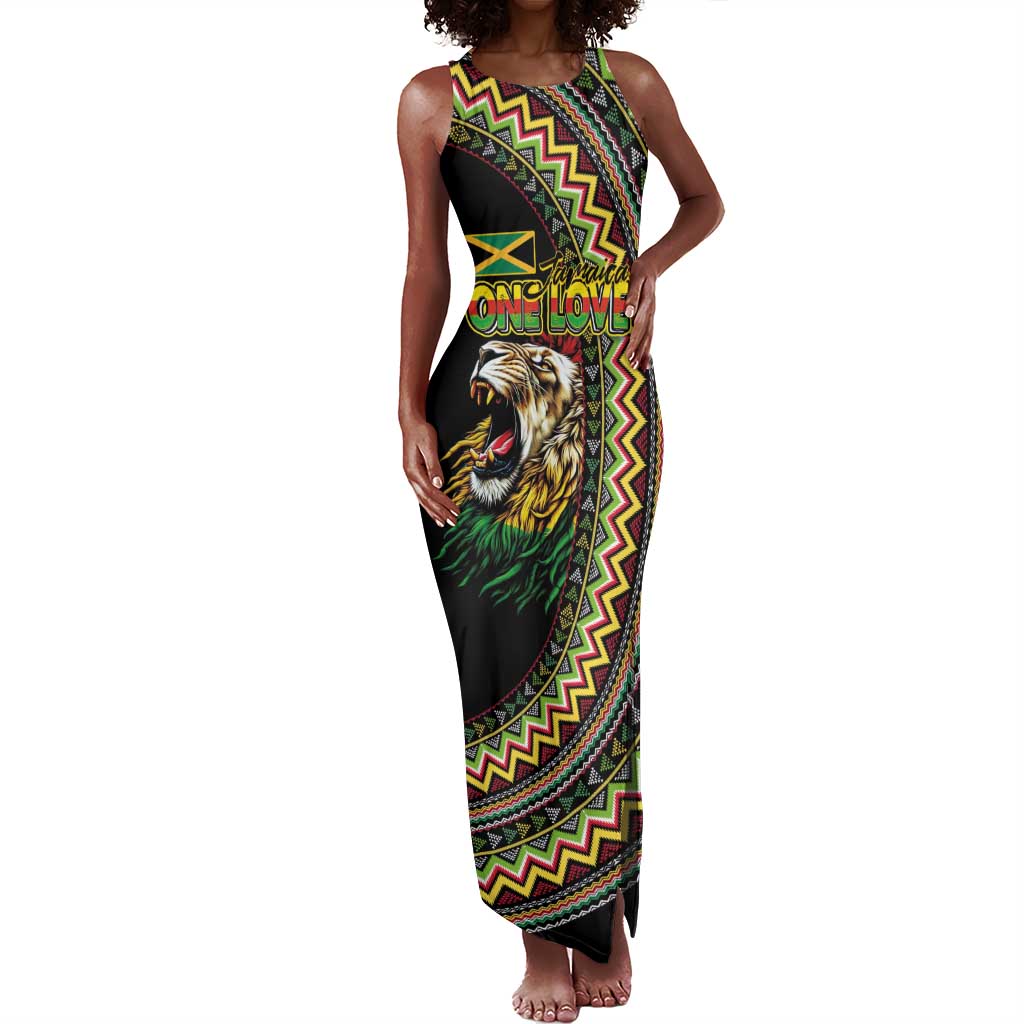 Personalized Jamaican Reggae-One Love Tank Maxi Dress Tribal African Pattern and Roaring Lion - African Pride
