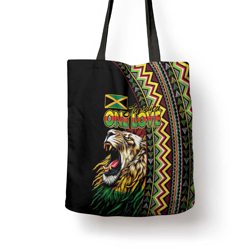 Jamaican Reggae-One Love Tote Bag Tribal African Pattern and Roaring Lion - African Pride