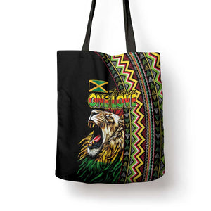 Jamaican Reggae-One Love Tote Bag Tribal African Pattern and Roaring Lion - African Pride