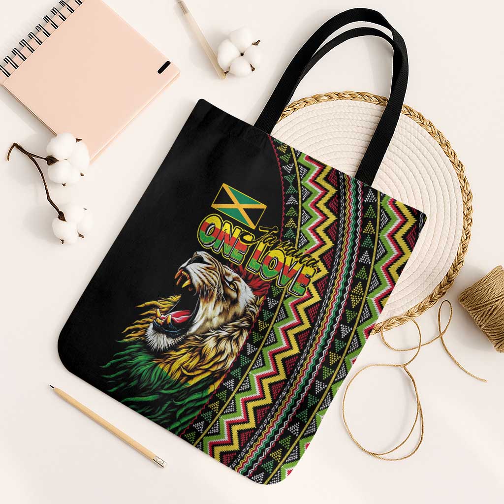 Jamaican Reggae-One Love Tote Bag Tribal African Pattern and Roaring Lion - African Pride