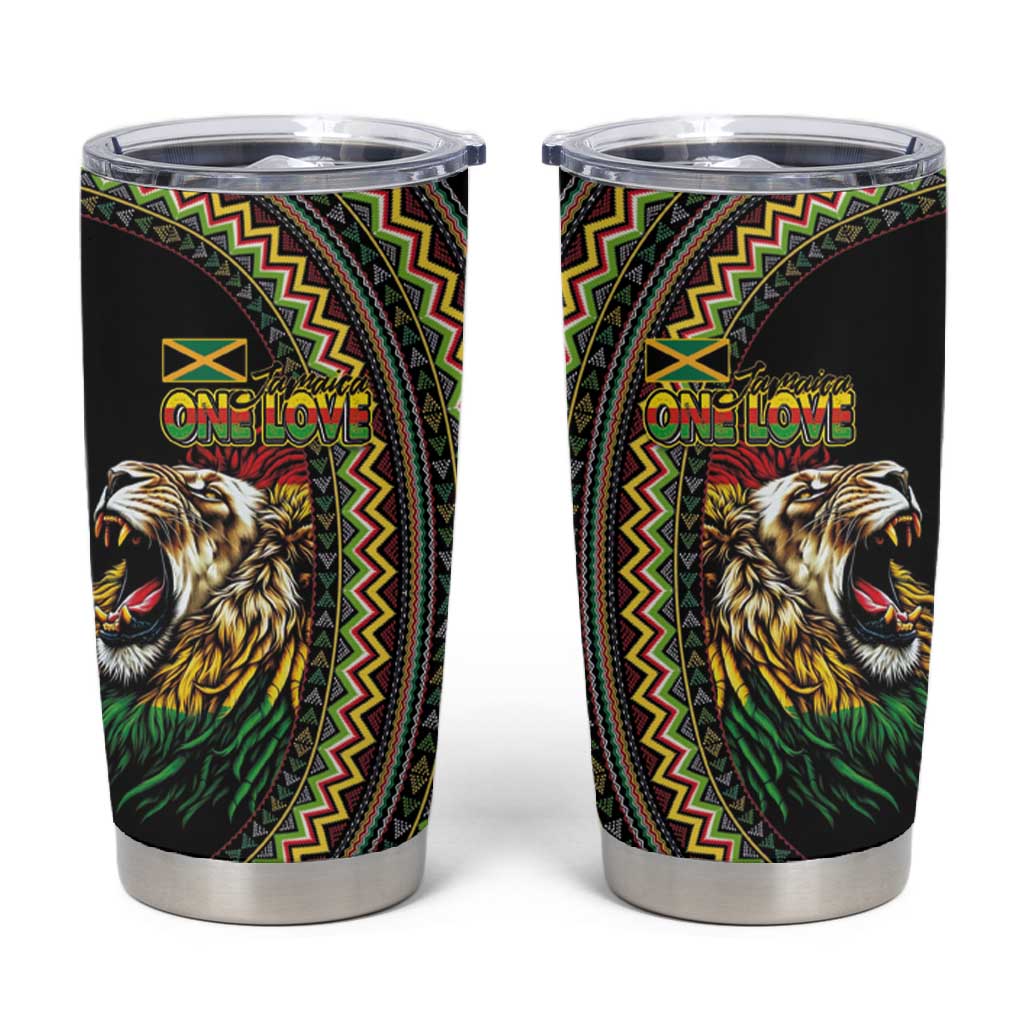 Jamaican Reggae-One Love Tumbler Cup Tribal African Pattern and Roaring Lion - African Pride