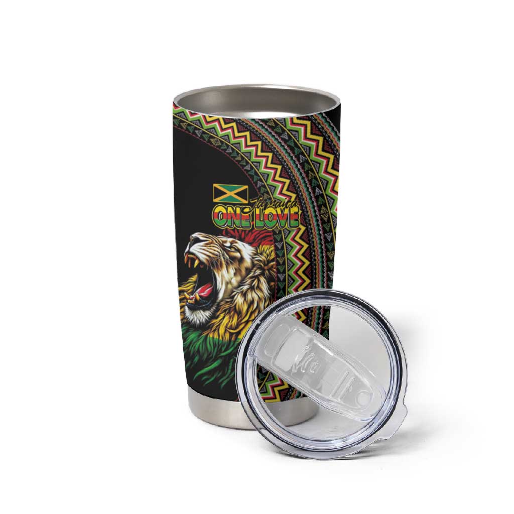 Jamaican Reggae-One Love Tumbler Cup Tribal African Pattern and Roaring Lion - African Pride