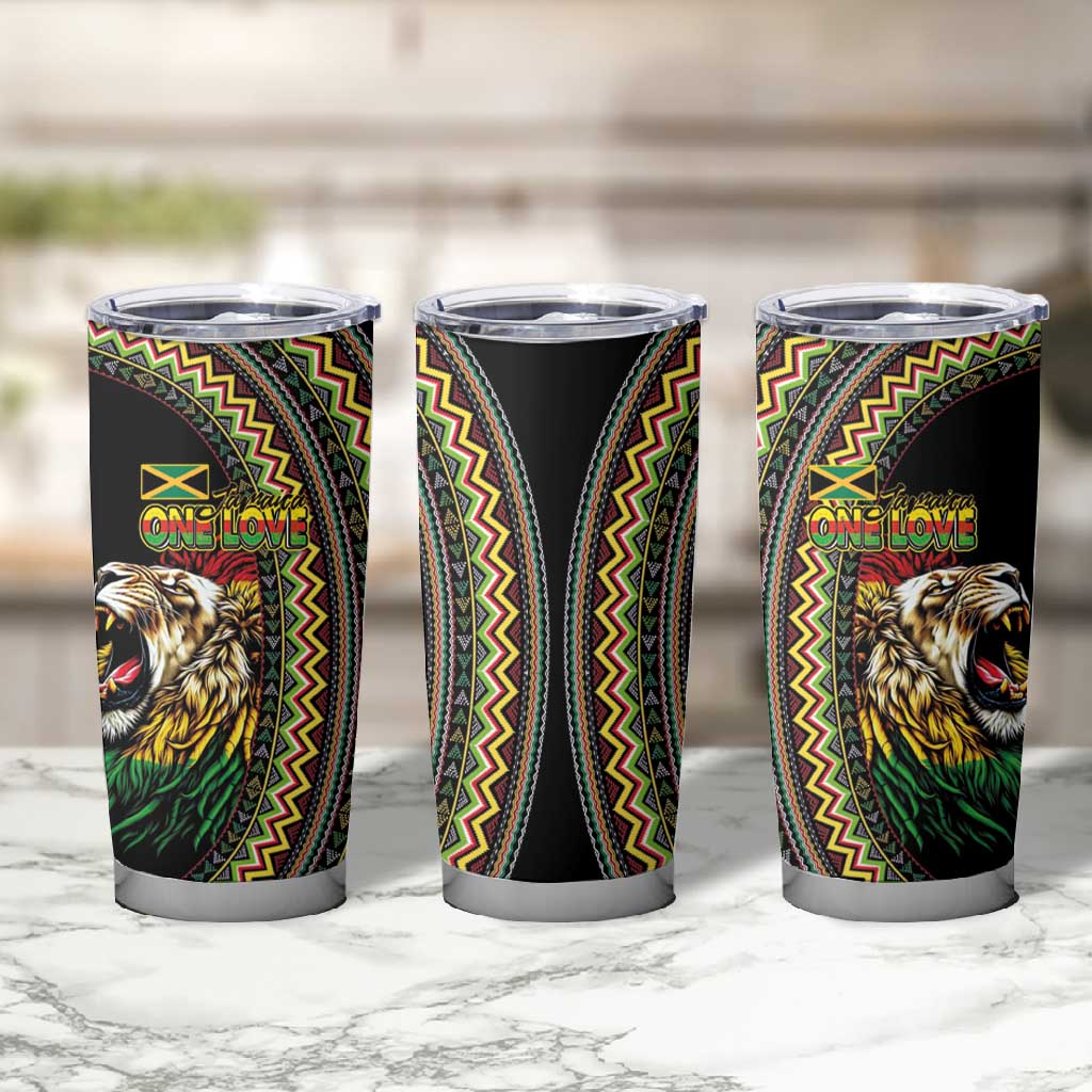 Jamaican Reggae-One Love Tumbler Cup Tribal African Pattern and Roaring Lion - African Pride