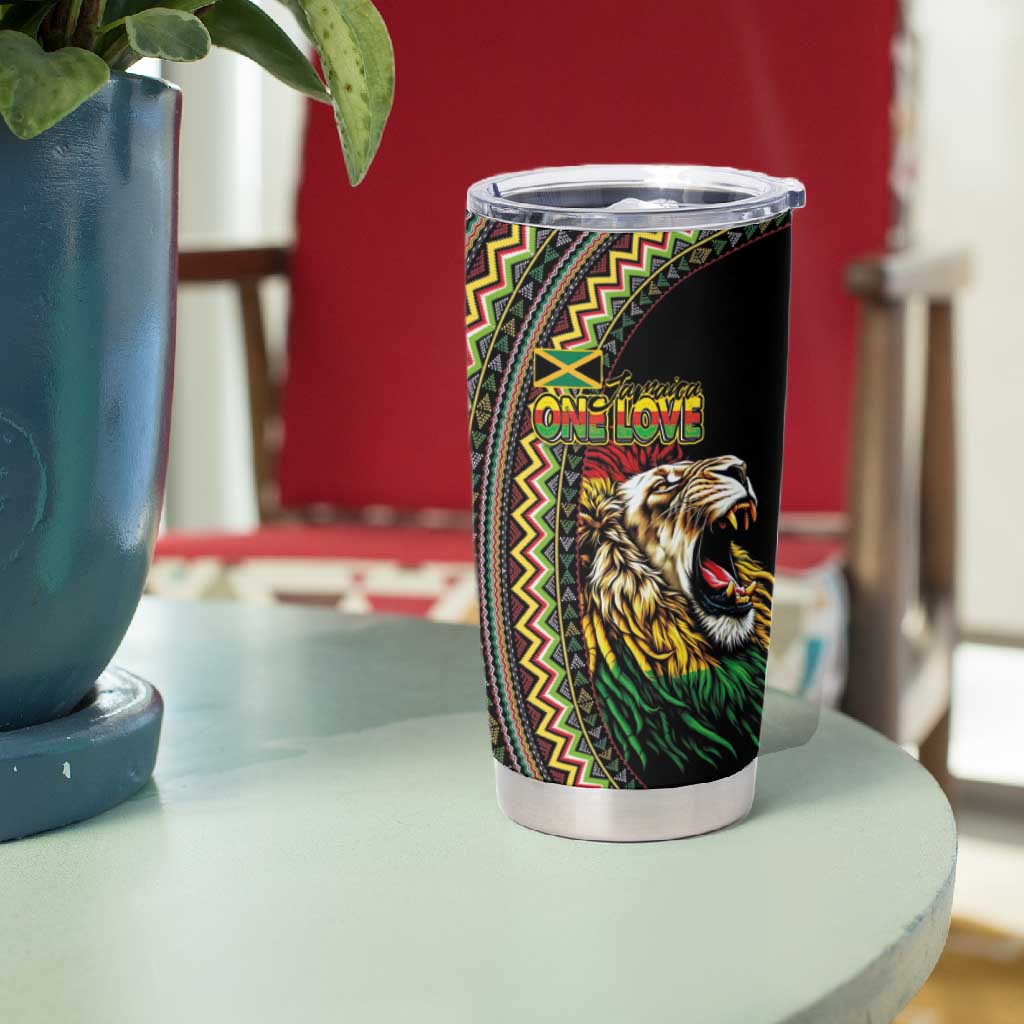 Jamaican Reggae-One Love Tumbler Cup Tribal African Pattern and Roaring Lion - African Pride