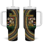 Jamaican Reggae-One Love Tumbler With Handle Tribal African Pattern and Roaring Lion - African Pride