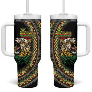Jamaican Reggae-One Love Tumbler With Handle Tribal African Pattern and Roaring Lion - African Pride