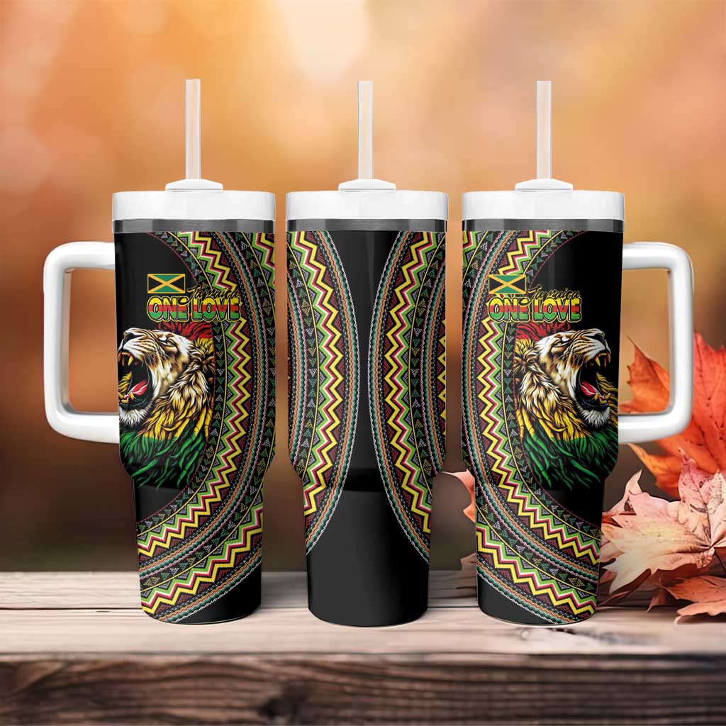 Jamaican Reggae-One Love Tumbler With Handle Tribal African Pattern and Roaring Lion - African Pride