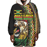 Personalized Jamaican Reggae-One Love Wearable Blanket Hoodie Tribal African Pattern and Roaring Lion - African Pride