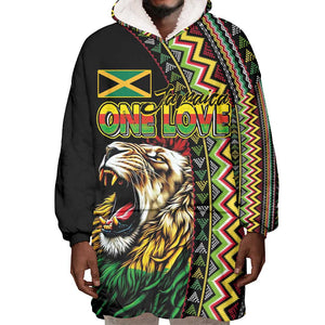 Personalized Jamaican Reggae-One Love Wearable Blanket Hoodie Tribal African Pattern and Roaring Lion - African Pride