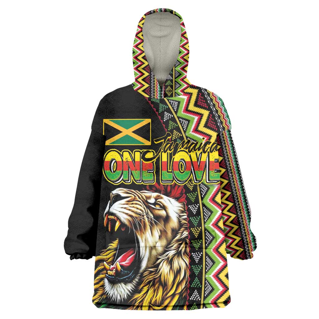 Personalized Jamaican Reggae-One Love Wearable Blanket Hoodie Tribal African Pattern and Roaring Lion - African Pride