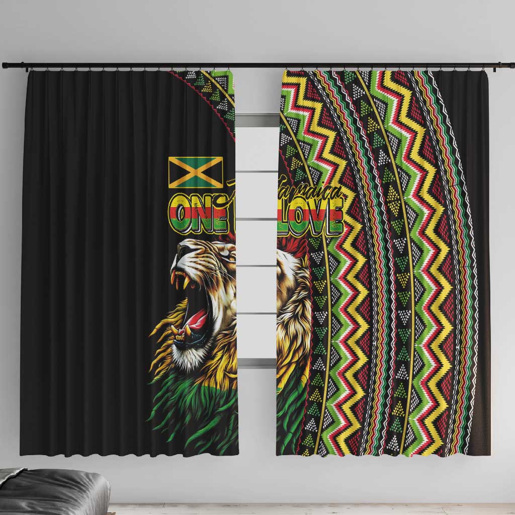 Jamaican Reggae-One Love Window Curtain Tribal African Pattern and Roaring Lion - African Pride
