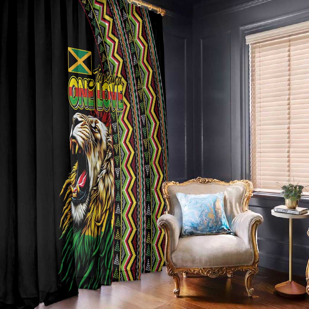 Jamaican Reggae-One Love Window Curtain Tribal African Pattern and Roaring Lion - African Pride