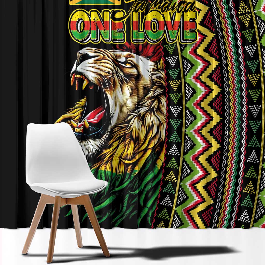 Jamaican Reggae-One Love Window Curtain Tribal African Pattern and Roaring Lion - African Pride