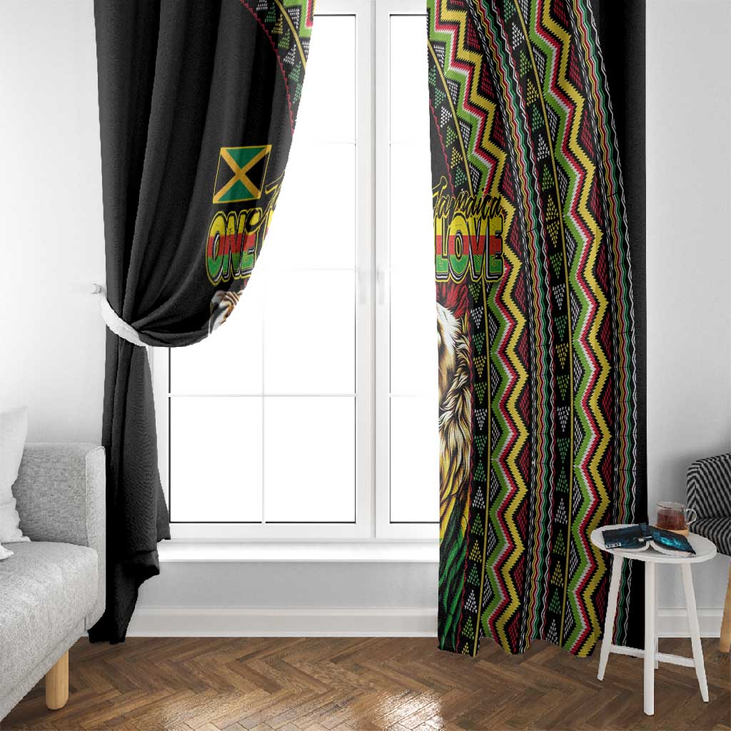 Jamaican Reggae-One Love Window Curtain Tribal African Pattern and Roaring Lion - African Pride