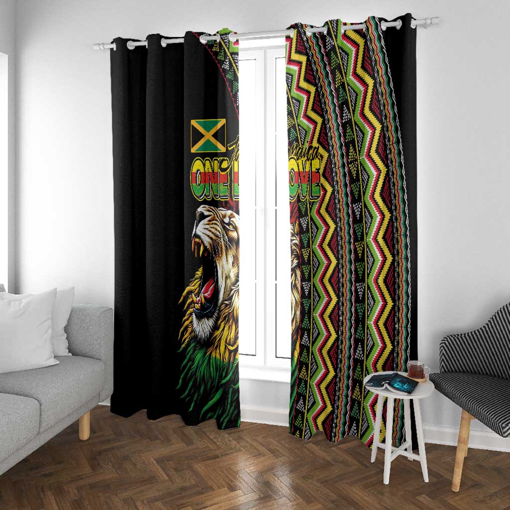 Jamaican Reggae-One Love Window Curtain Tribal African Pattern and Roaring Lion - African Pride