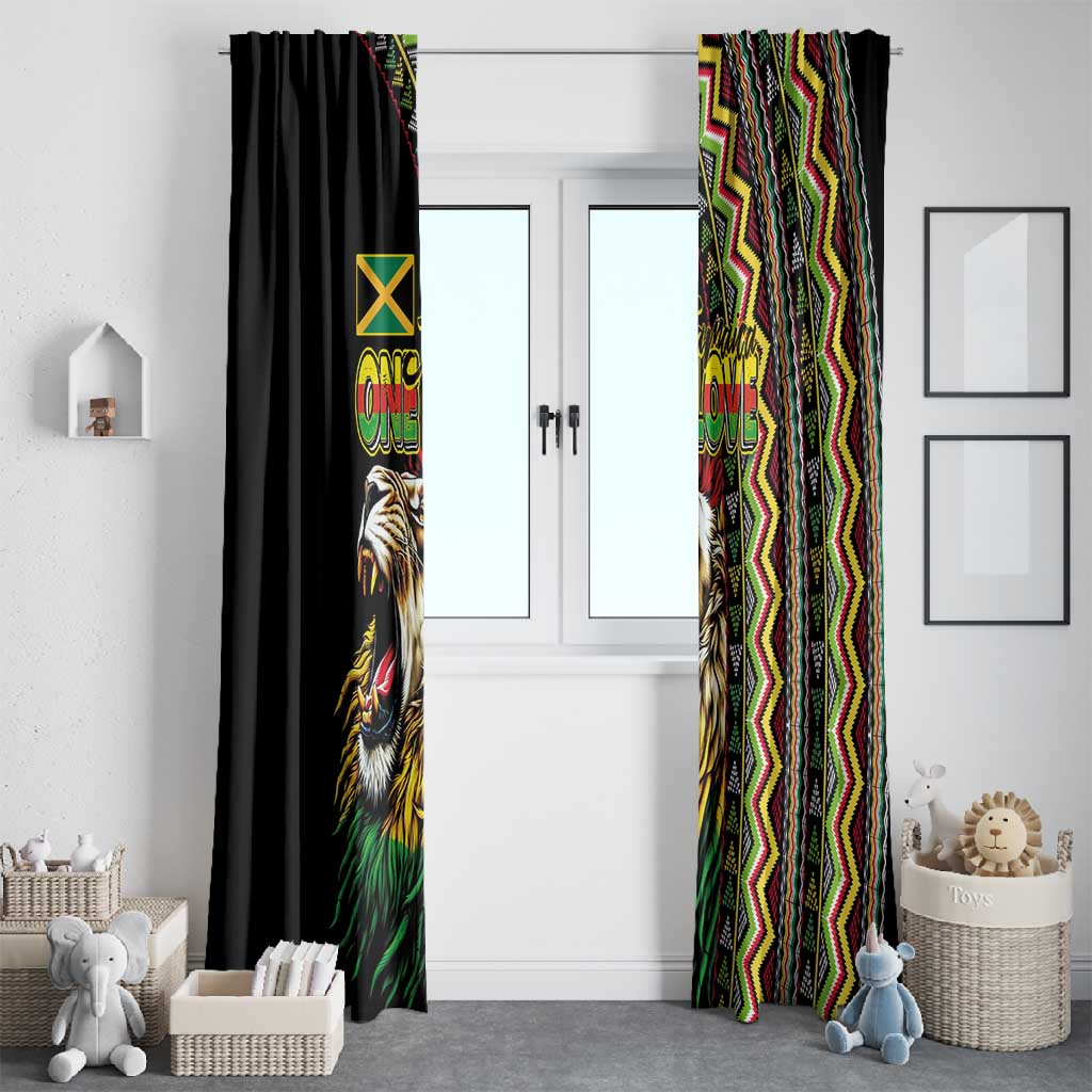 Jamaican Reggae-One Love Window Curtain Tribal African Pattern and Roaring Lion - African Pride