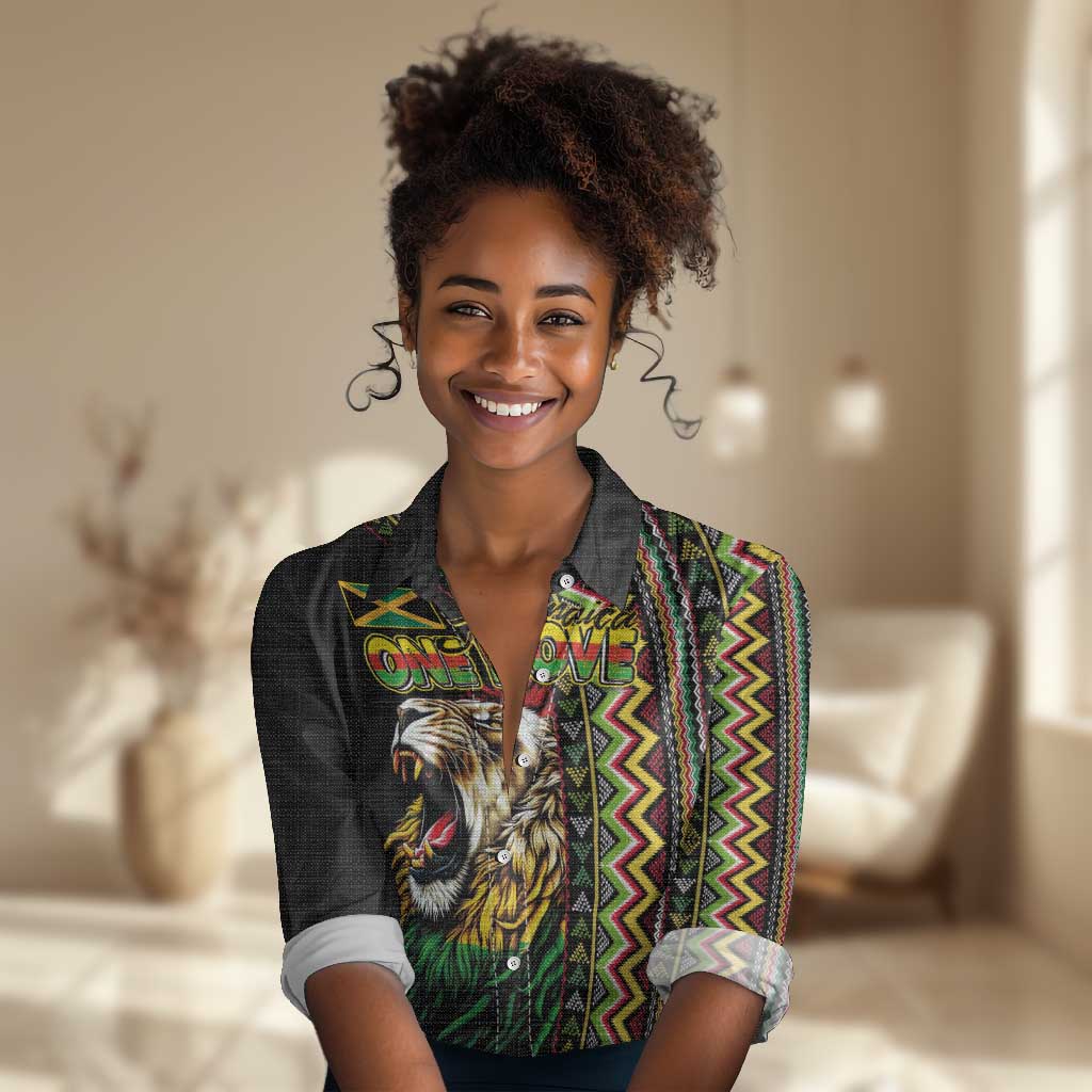 Personalized Jamaican Reggae-One Love Women Casual Shirt Tribal African Pattern and Roaring Lion - African Pride
