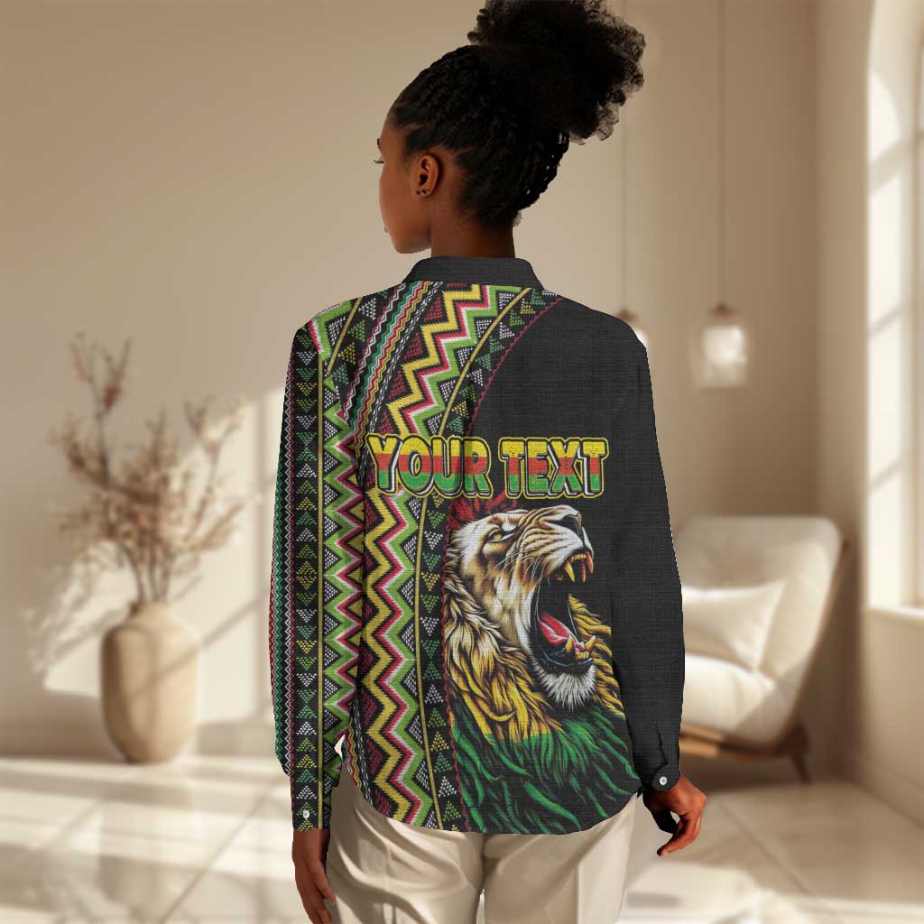 Personalized Jamaican Reggae-One Love Women Casual Shirt Tribal African Pattern and Roaring Lion - African Pride