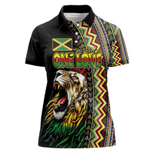 Personalized Jamaican Reggae-One Love Women Polo Shirt Tribal African Pattern and Roaring Lion - African Pride