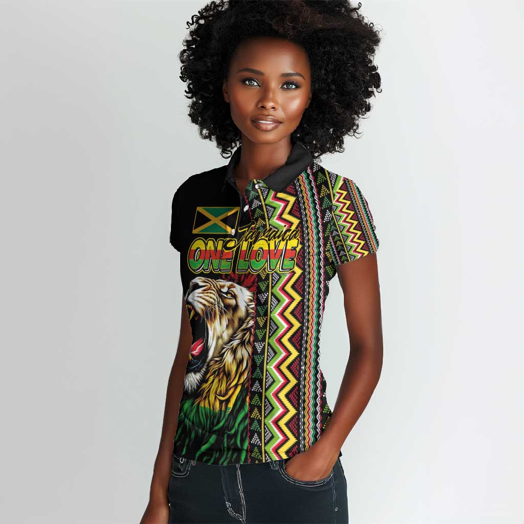 Personalized Jamaican Reggae-One Love Women Polo Shirt Tribal African Pattern and Roaring Lion - African Pride