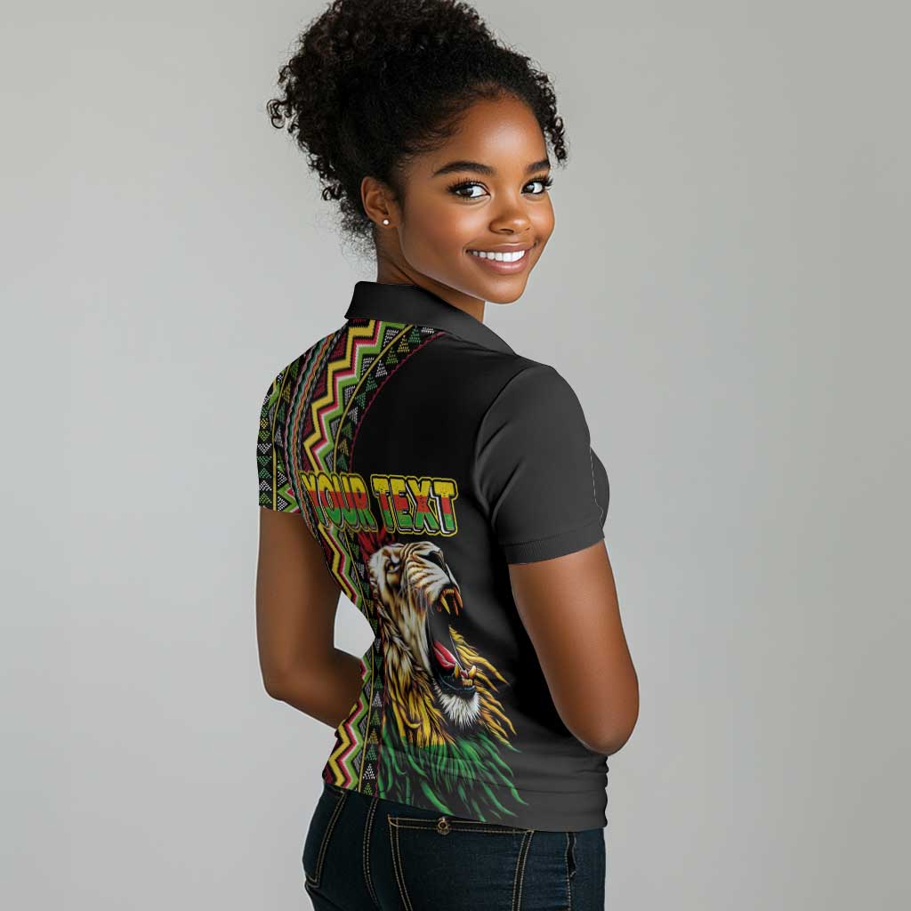 Personalized Jamaican Reggae-One Love Women Polo Shirt Tribal African Pattern and Roaring Lion - African Pride