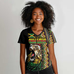 Personalized Jamaican Reggae-One Love Women V-Neck T-Shirt Tribal African Pattern and Roaring Lion LT03