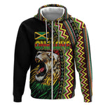 Personalized Jamaican Reggae-One Love Zip Hoodie Tribal African Pattern and Roaring Lion - African Pride