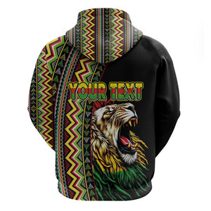 Personalized Jamaican Reggae-One Love Zip Hoodie Tribal African Pattern and Roaring Lion - African Pride