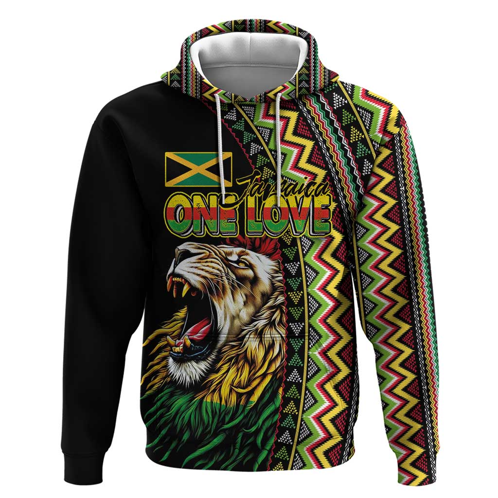 Personalized Jamaican Reggae-One Love Zip Hoodie Tribal African Pattern and Roaring Lion - African Pride