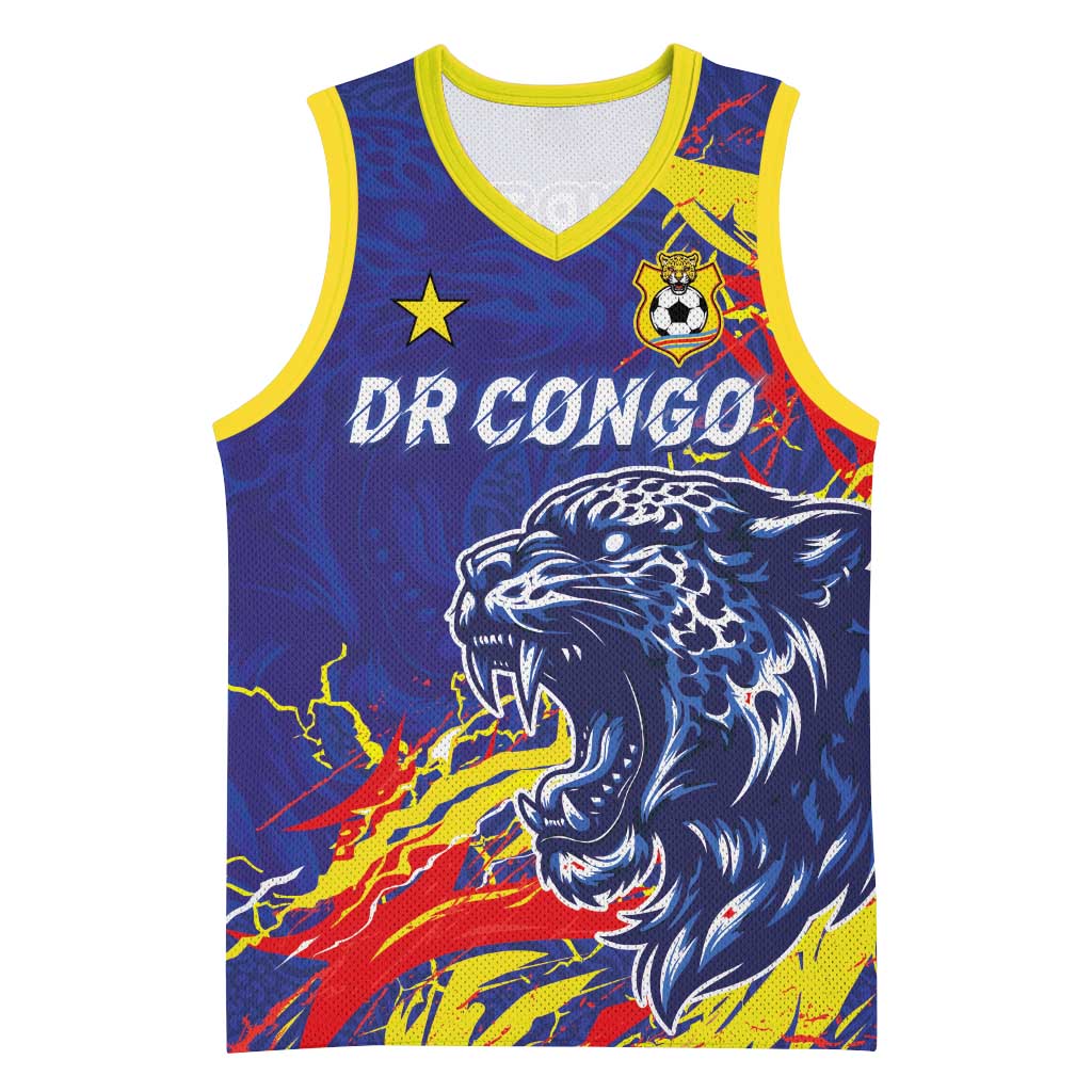 Custom DR Congo Football Leopard Mascot Basketball Jersey Fierce Leopard Art National Flag Colors