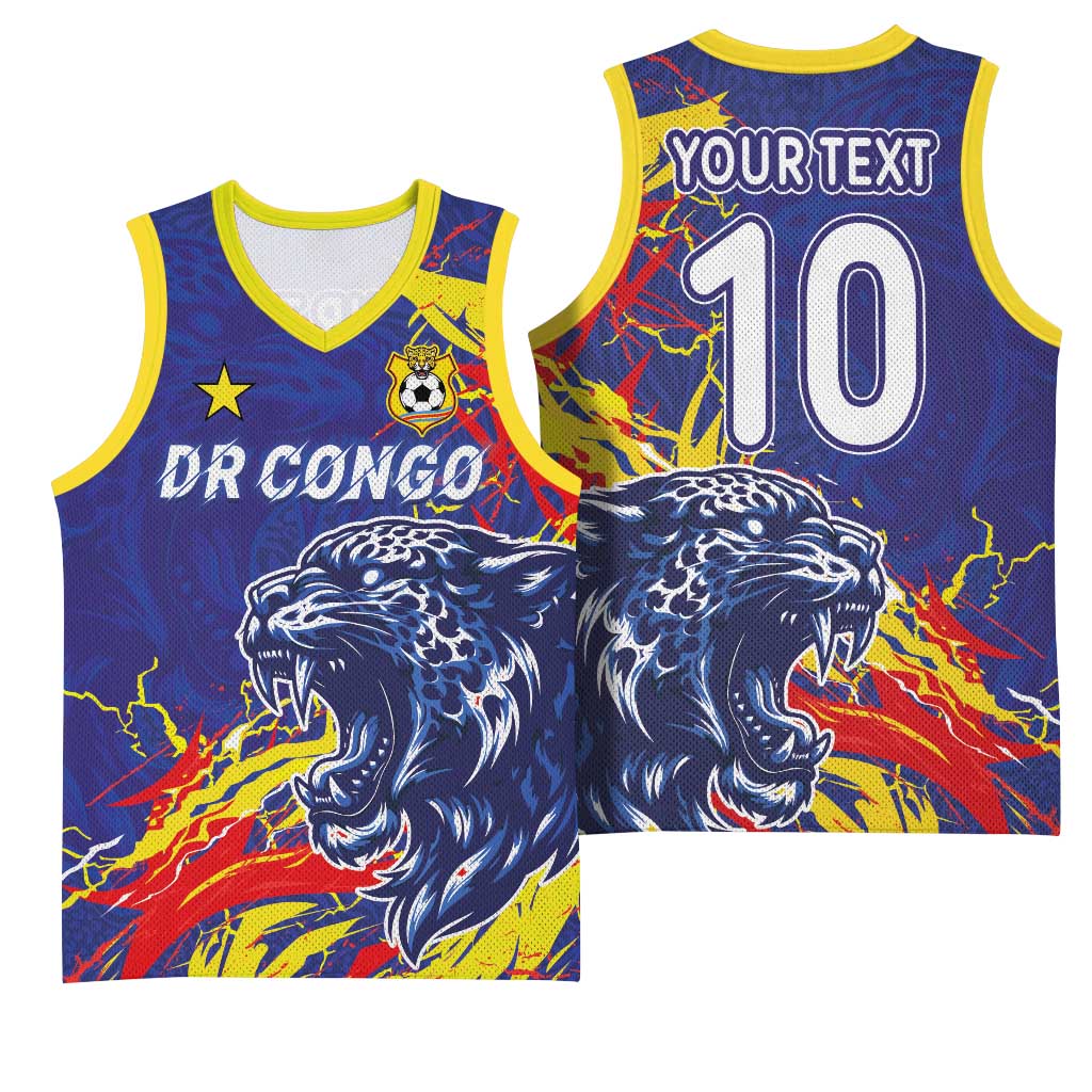 Custom DR Congo Football Leopard Mascot Basketball Jersey Fierce Leopard Art National Flag Colors