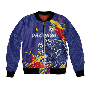 Custom DR Congo Football Leopard Mascot Bomber Jacket Fierce Leopard Art National Flag Colors