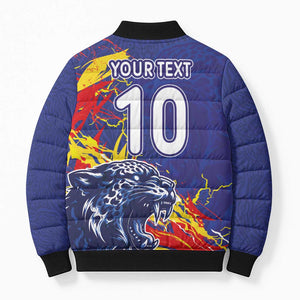 Custom DR Congo Football Leopard Mascot Bomber Puffer Jacket Fierce Leopard Art National Flag Colors