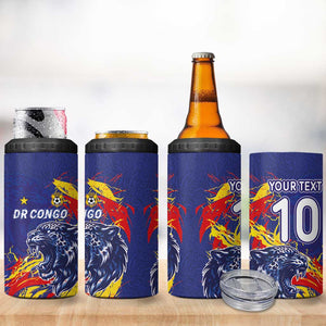 Custom DR Congo Football Leopard Mascot 4 in 1 Can Cooler Tumbler Fierce Leopard Art National Flag Colors